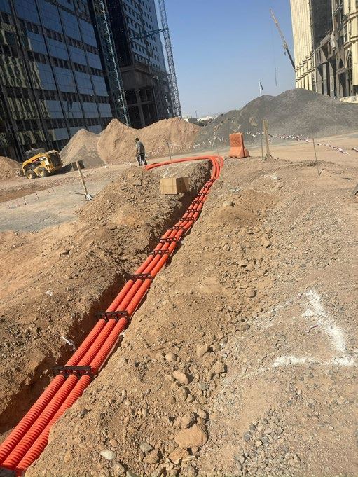 MV and LV duct bank trench with orange ducts