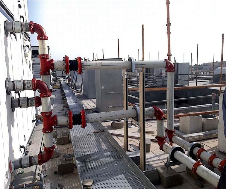 Rooftop chilled water and fire piping